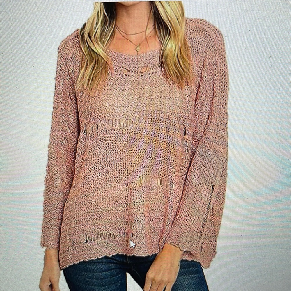 BLVD Dusty Pink Distressed sweater Knit Sheer New